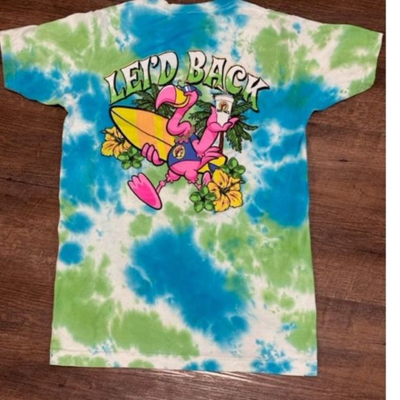 Buc'ees Hawaiian Tie-Dye Shirt Lei'd Back Men's Size Small Blue Green - Picture 2 of 6
